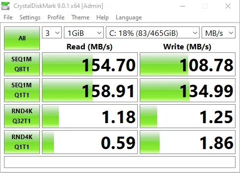 Kết quả test tốc độ ổ HDD bằng phần mềm CrystalDiskMark - chỉ số Read 4K thấp