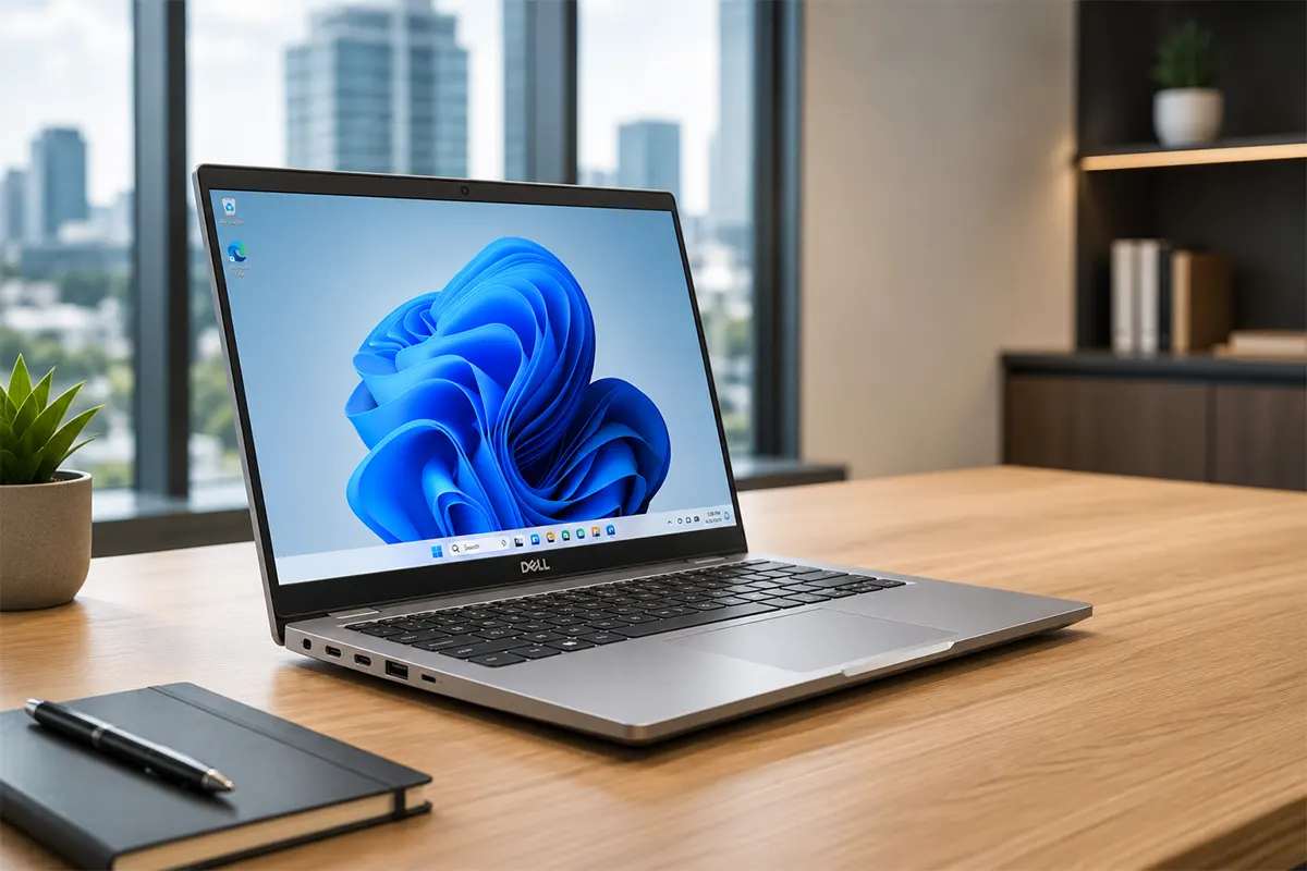 Laptop Dell Latitude 5440 đặt trên bàn làm việc văn phòng hiện đại